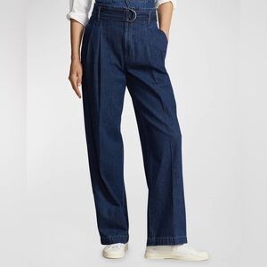 NWT! POLO RALPH LAUREN Belted Pleated Wide Leg Denim Pants